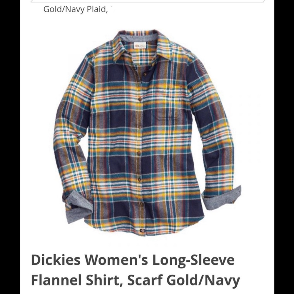 ISO Dickies long sleeve flannel plaid navy / yellow XS, S, or Med